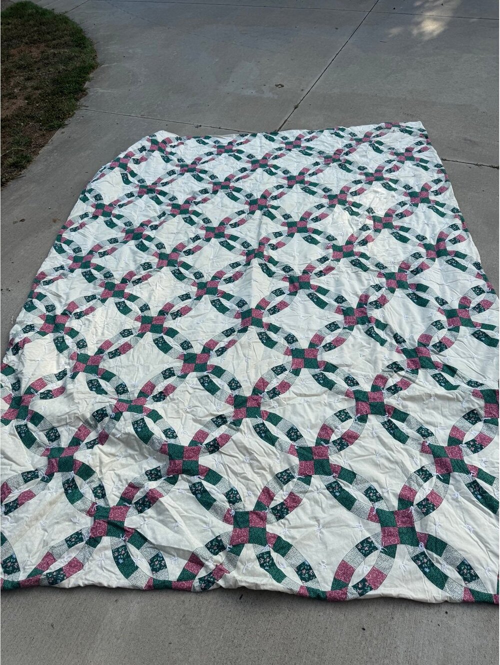 PRINTED DOUBLE WEDDING RING QUILT FABRIC QUEEN